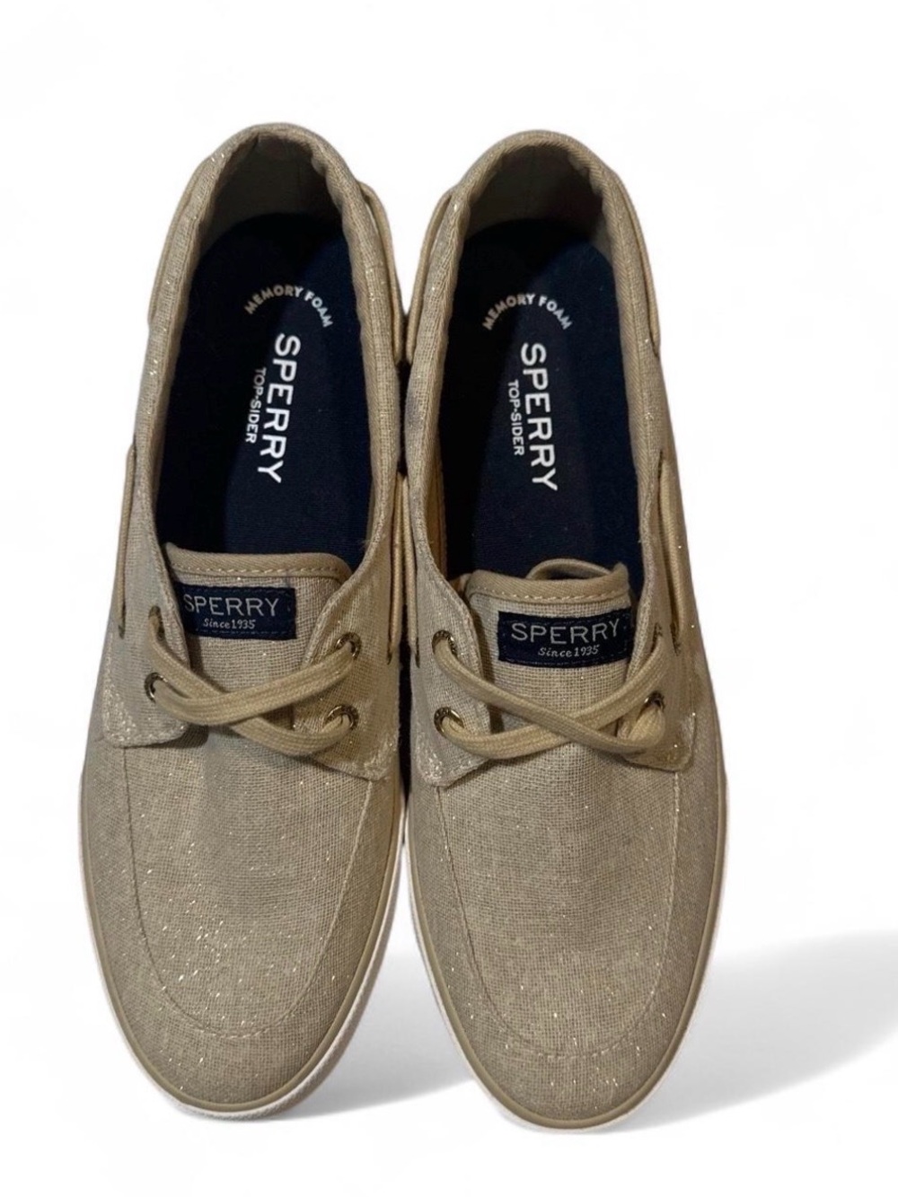 Sperry Women's Memory Foam Pier Boat
Shoes Sparkling Gold Canvas 8.5 NWOB
